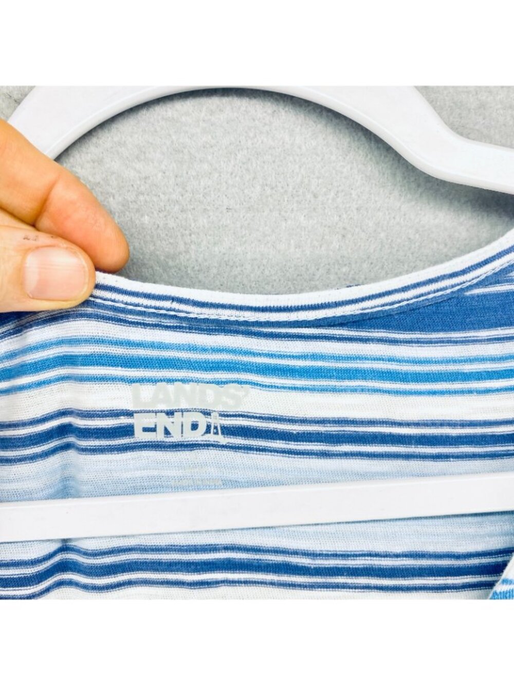 Lands End Tank Dress Womens Large Blue Cotton Stripe Popover Mini Beach Preppy - Picture 6 of 16